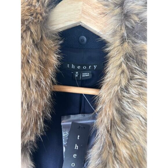 NWT Theory Belize Collared Wool Blend Coat Nest Washed in Navy Blue Size: Medium - Picture 4 of 8